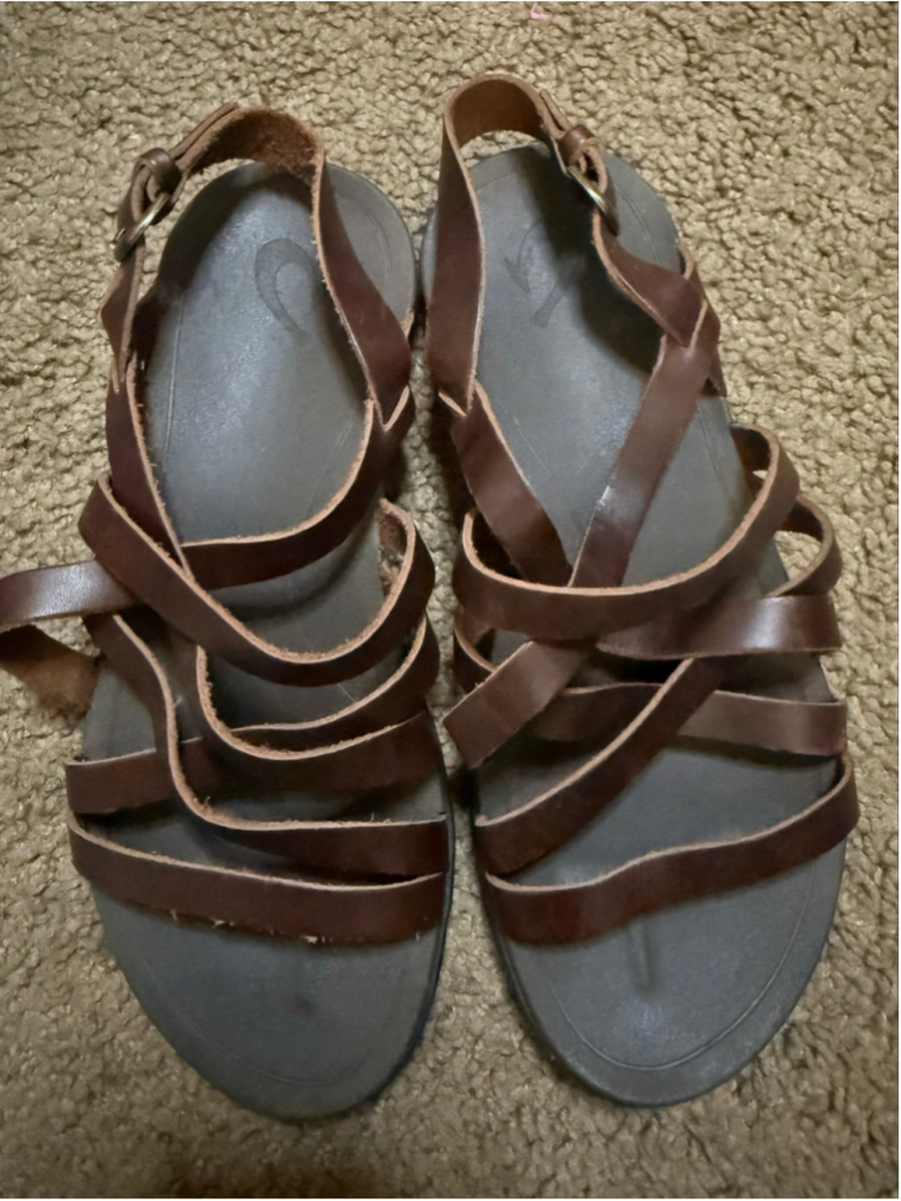 Women's OluKai Awe’ Awe’ Brown Leather Strappy Sandals - Picture 2 of 6